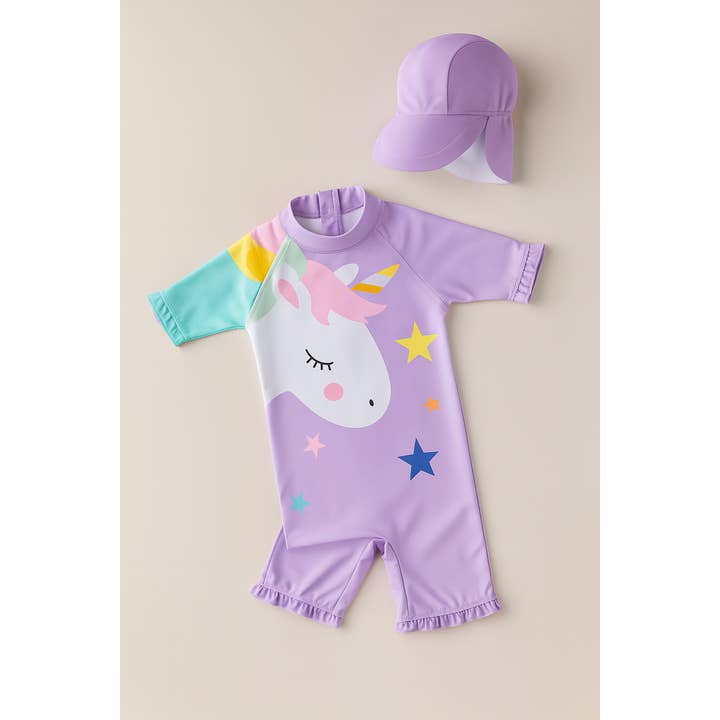 Purple Unicorn Rash Guard & Sun Hat 2stk Badetøj til piger for engroshandel hos Fennco Styles