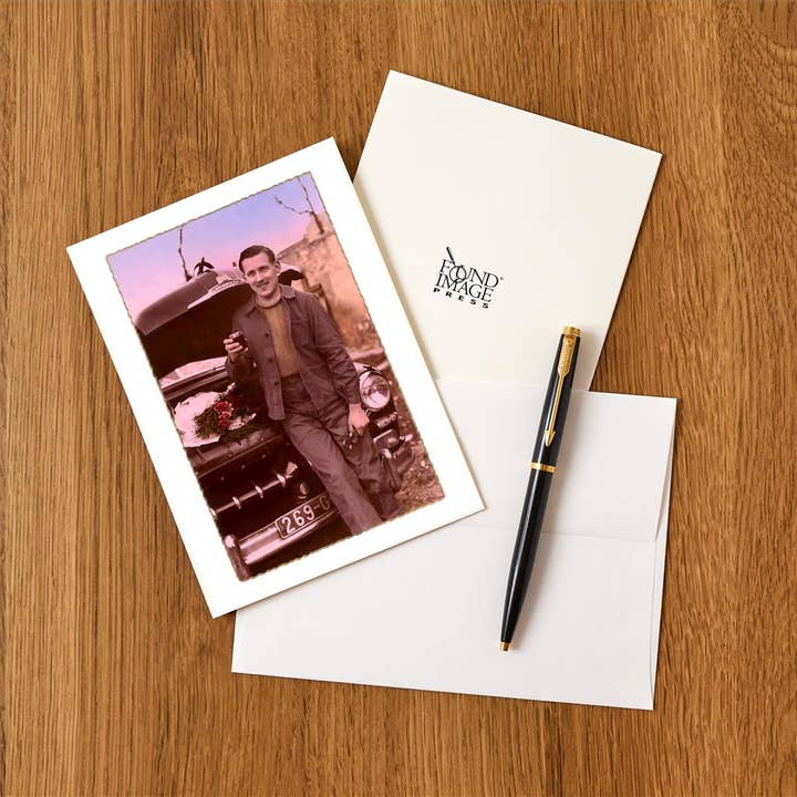 Found Image Press - Vendita all'ingrosso Set di cartoleria/cancelleria - Biglietto d'auguri BV-12 Uomo con chiavi inglesi e vino rosso1