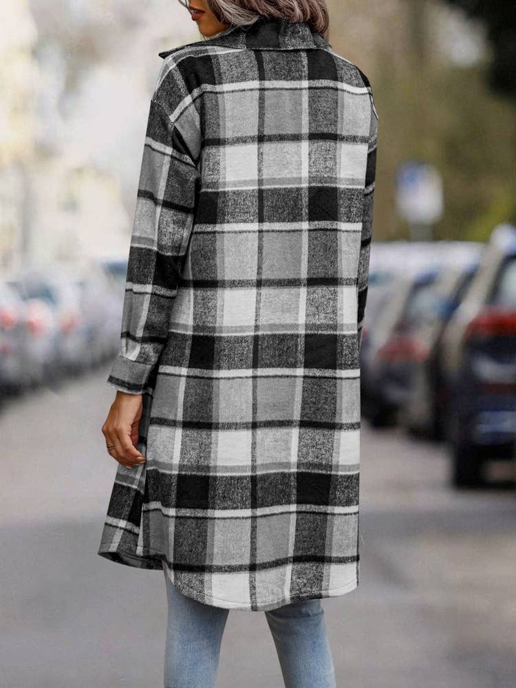 eLook - Wholesale Coat - Women's - SZ1-JK8211 Plaid Button Down Long Coat6