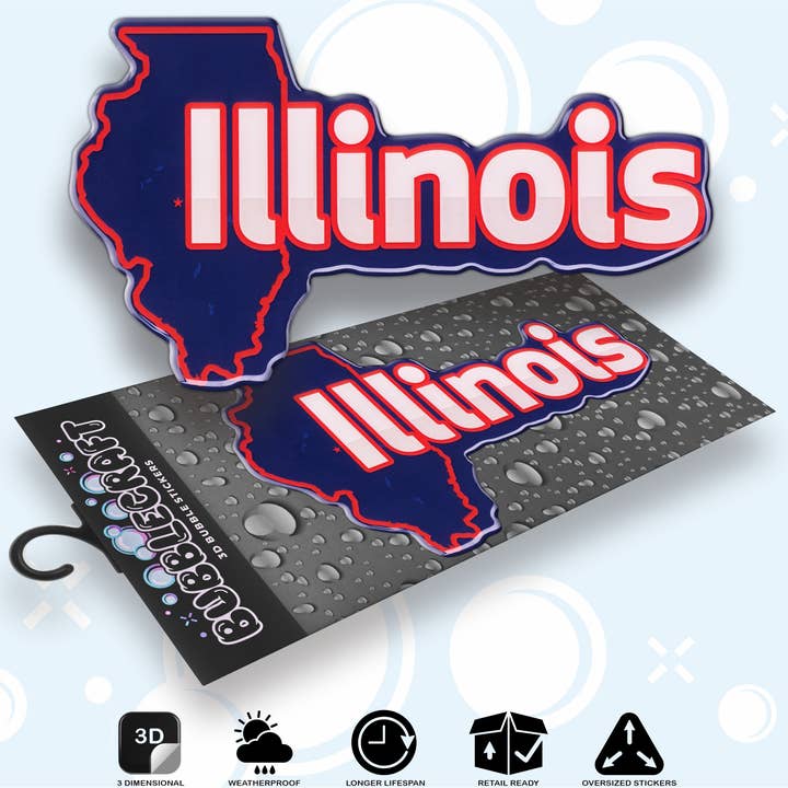 Illinois Shape Graphic 3D Souvenir Sticker for wholesale by Bubblecraft