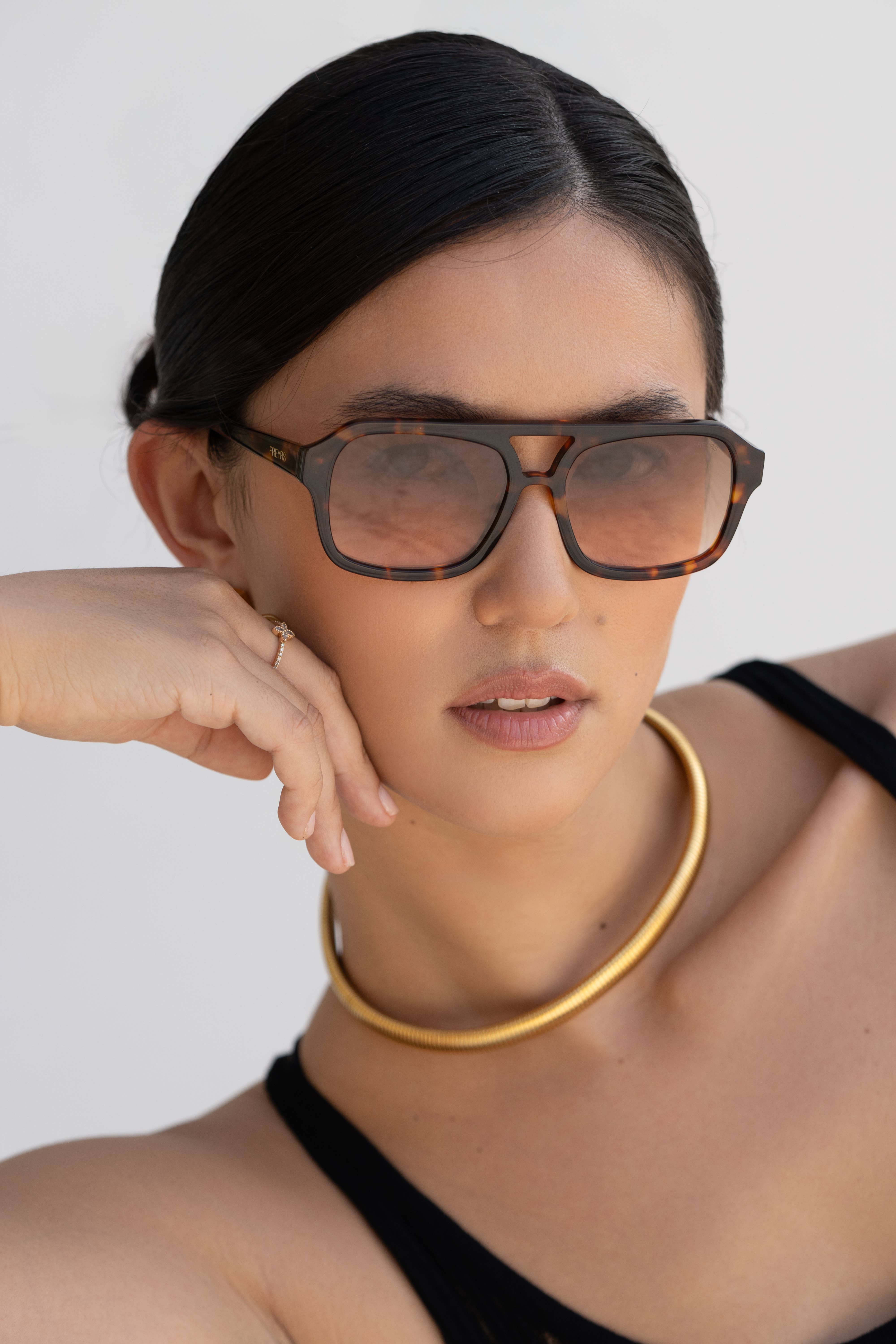 Tortuga/Marrón Gafas de sol aviador de acetato Habana de venta al por mayor en Faire1