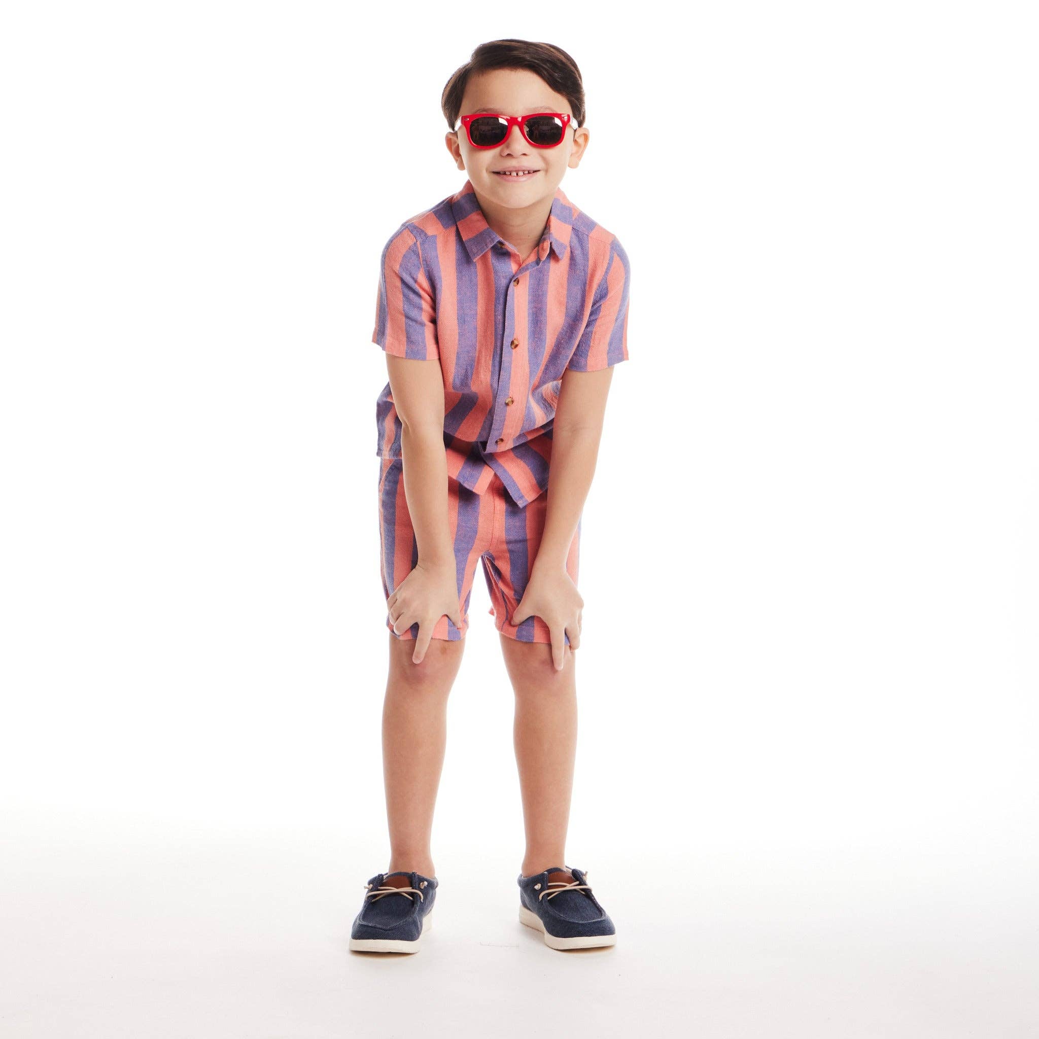 Kids (2-8) 2-Piece Striped Buttondown Set | Coral & Blue for wholesale on Faire4