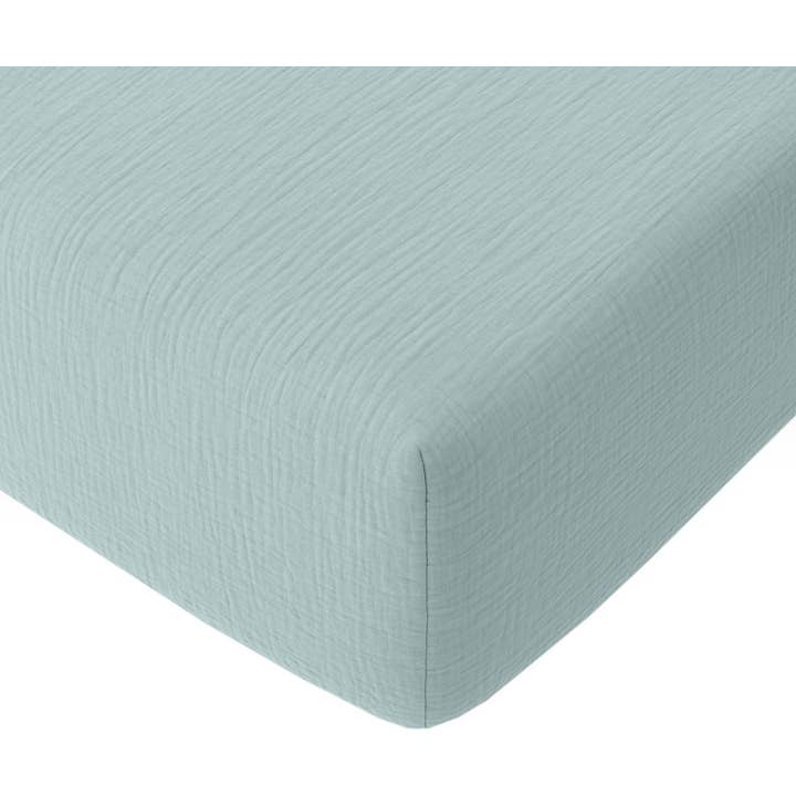 Fitted Sheet 140x190cm Depth: 30cm 100% Washed Cotton Gauze Frosted Blue for wholesale by BATON ROUGE