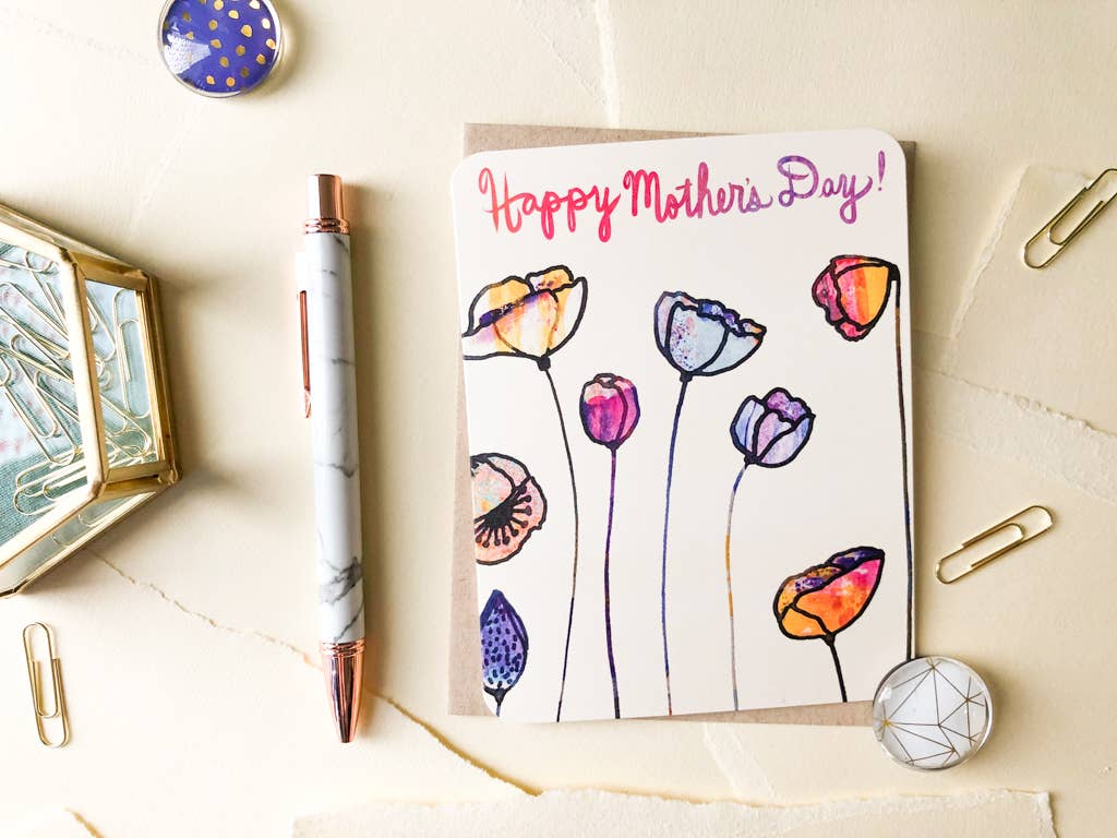Paper Loop | Hand-Painted Greeting Cards - Wholesale Mother's Day Card - Colorful Poppies, Boho Happy Mother's Day Greeting Card1