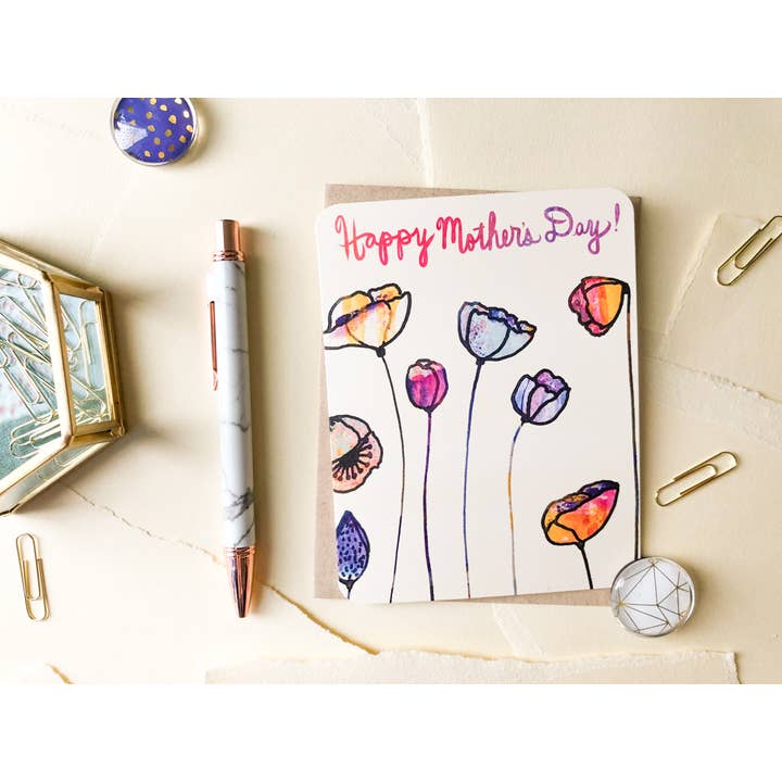 Paper Loop | Hand-Painted Greeting Cards - Wholesale Mother's Day Card - Colorful Poppies, Boho Happy Mother's Day Greeting Card1