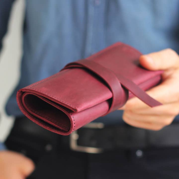 Pencil Roll, Leather Pencil Case, Leather Roll Case for wholesale by Pol Leather Studio