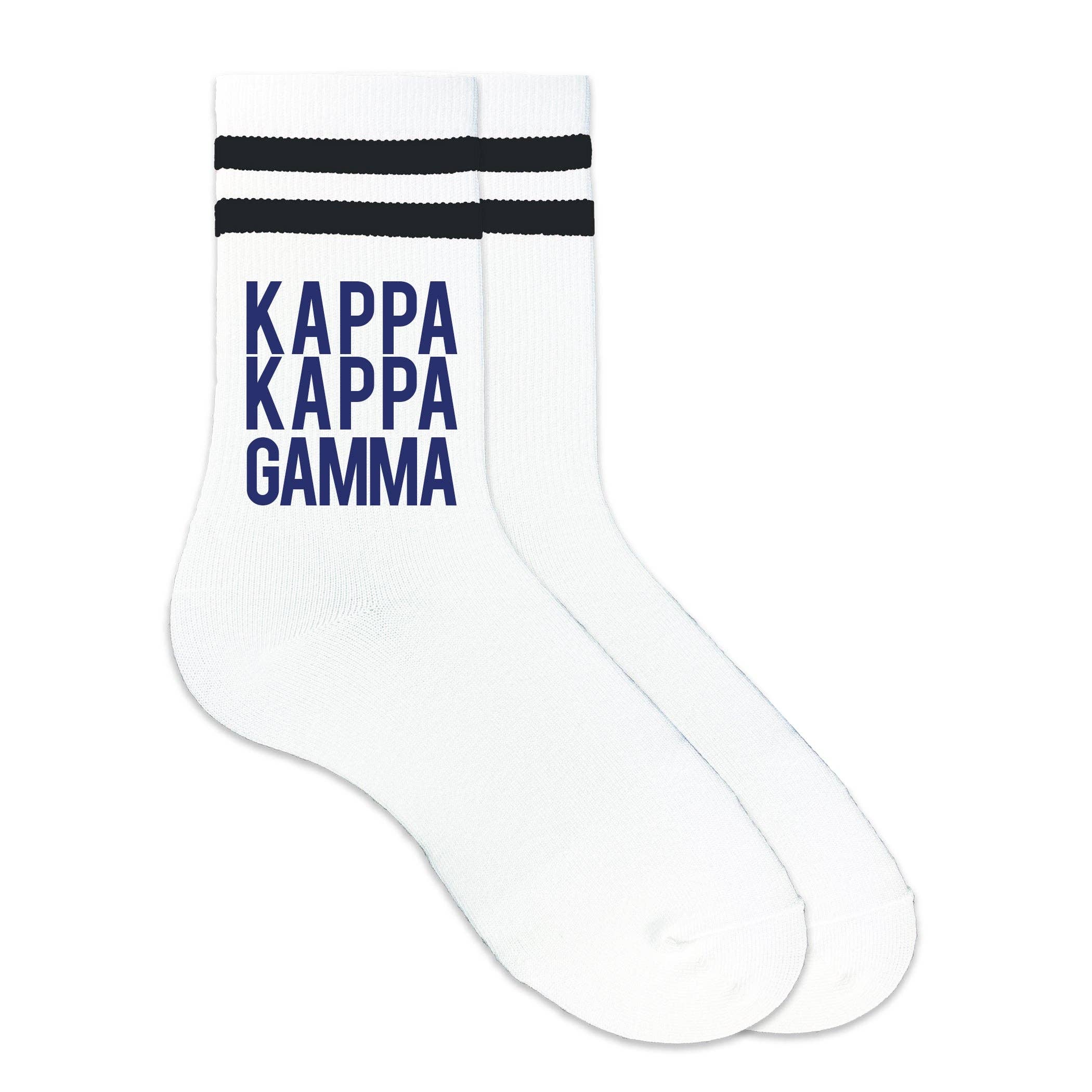 Blanc Chaussettes de sport rayées avec nom et couleur de sororité en vente sur Faire1