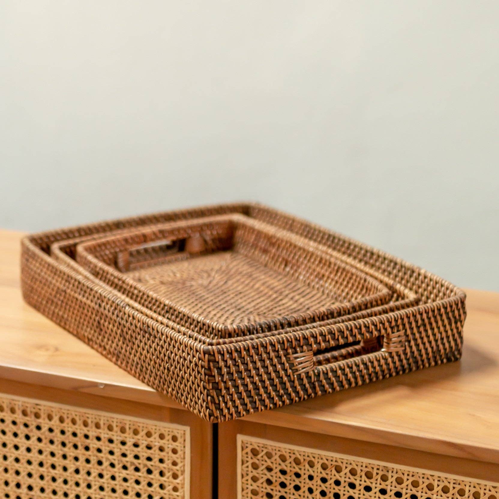Soeji – wholesale Serving tray – Rectangular Tray Rattan Serving Tray Large Decorative AMAHAI2