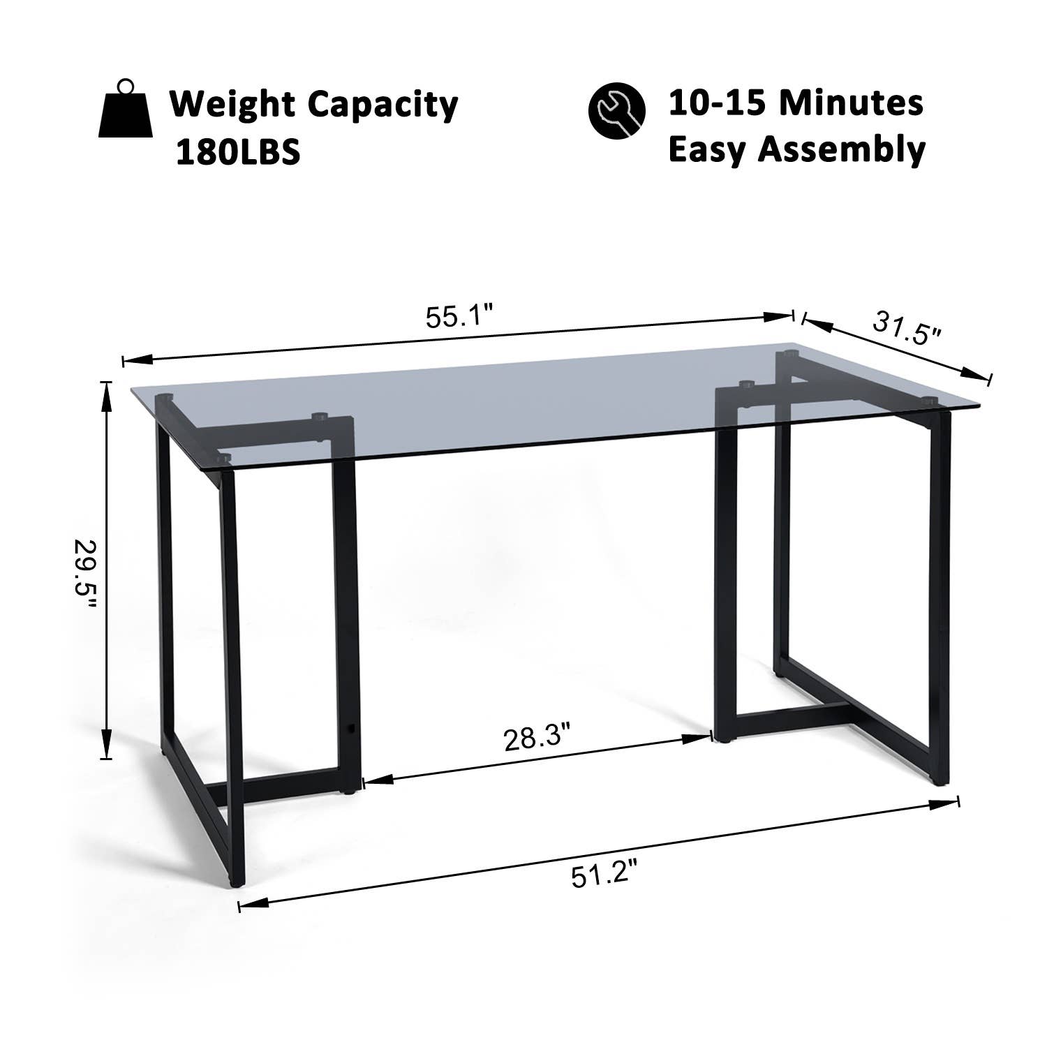 39F Inc. - Wholesale Side Table - SLIP Modern 55in Glass Dining Table With Metal Frame18