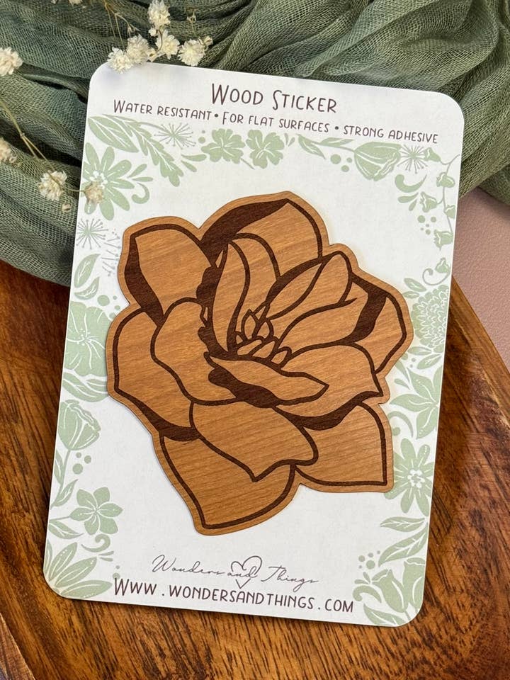 Gardenia Flower Wood Sticker| Engrade Flower Wood Sticker for wholesale by Wonders and Things