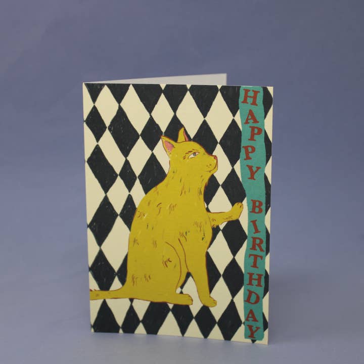 Happy Birthday Checkerboard Cat for wholesale by Ark Colour Design
