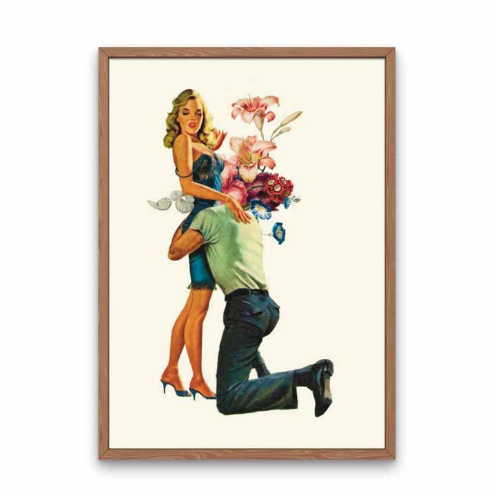 Man Eater Surreal Vintage Collage, Retro Floral Art Print for wholesale by Lady Kady Art