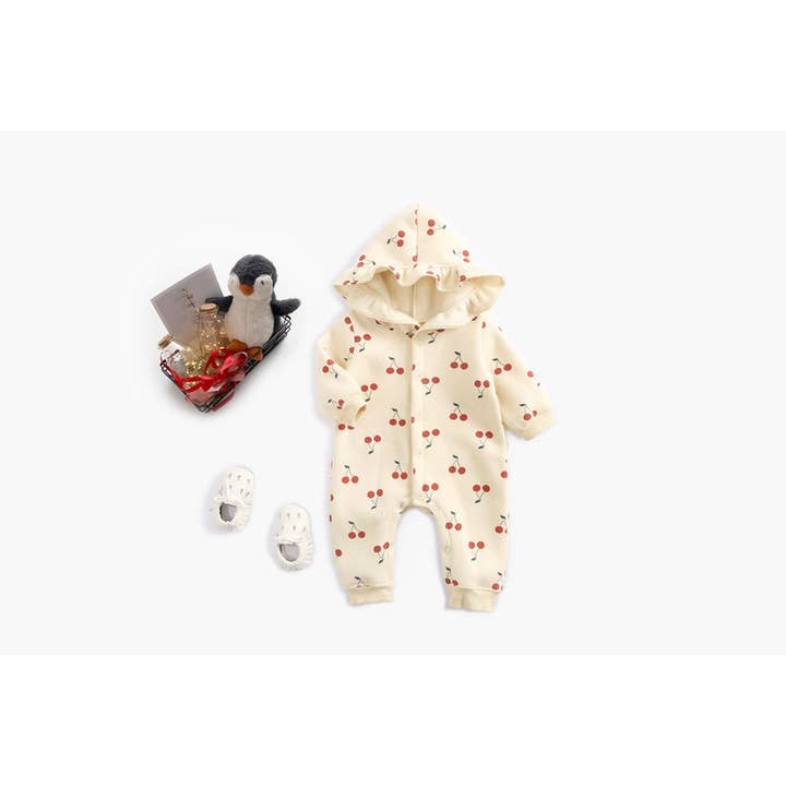 MyKids-USA® - Wholesale Jumpsuit - Baby - Baby Girl Allover Cherry Print Ruffle Design Single Breasted
