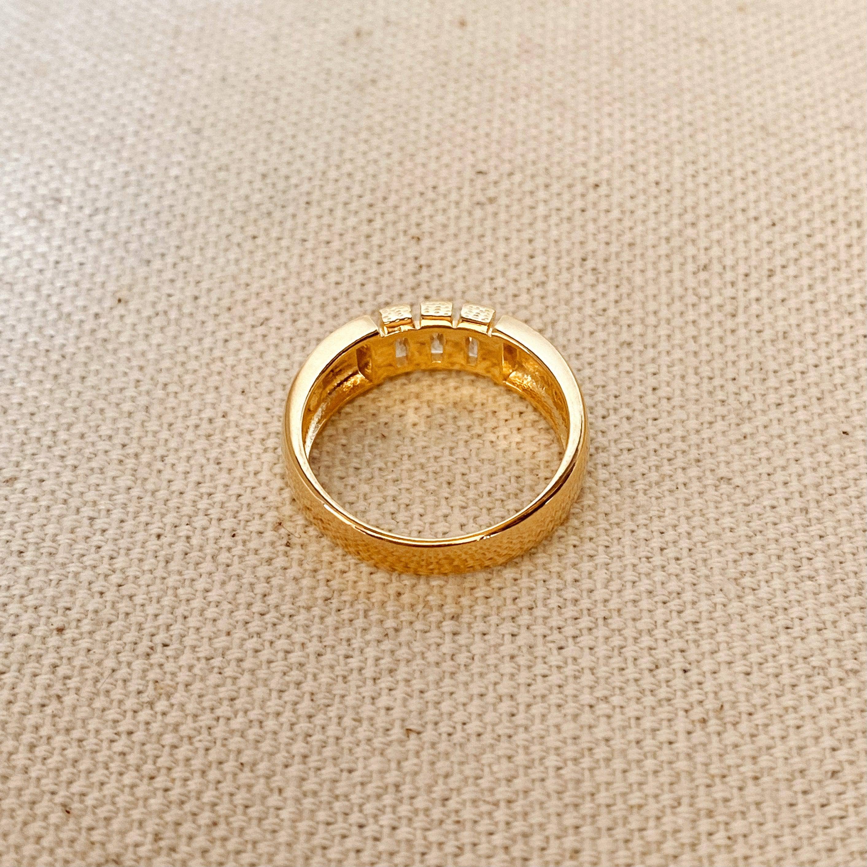 GoldFi - Wholesale Multi-Stone Ring - 18k Gold Filled Trio baguette Cubic Zirconia Stone Ring2