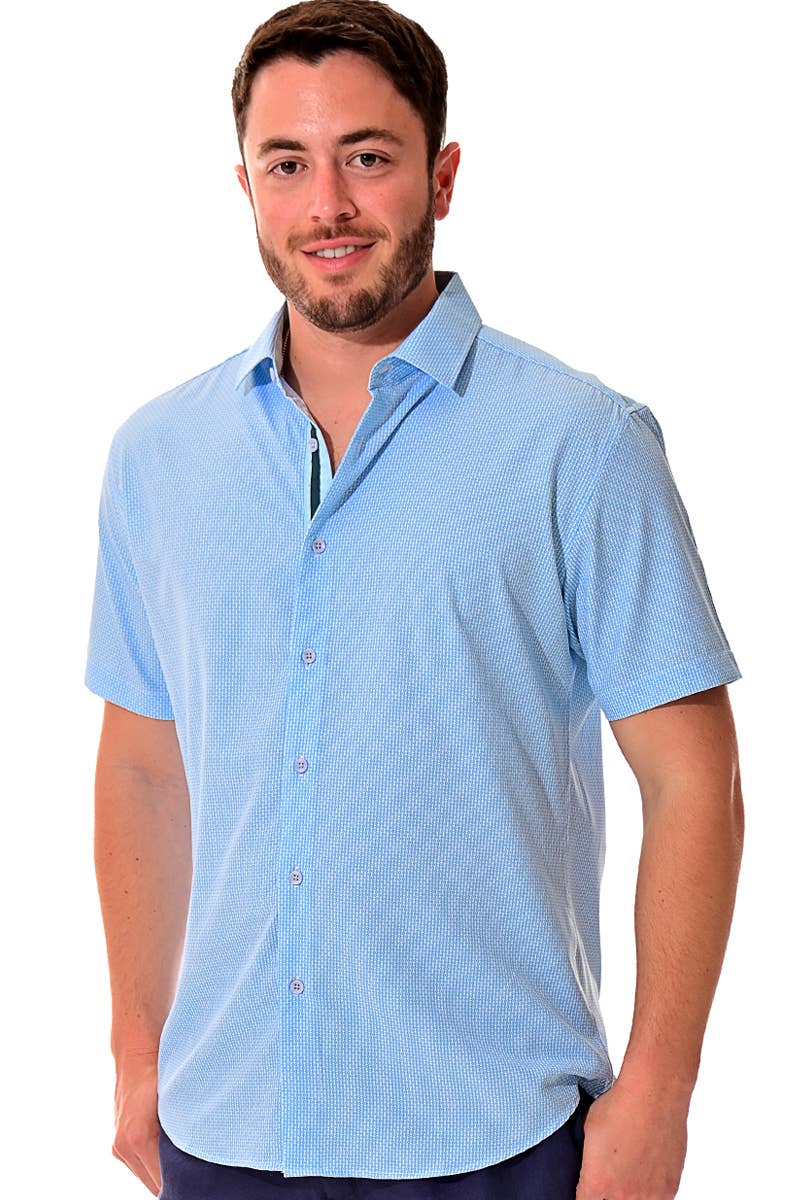 Blue  Men's Button Front Short Sleeve Shirt MCX3185-B M-2XL BOHIO for wholesale on Faire0