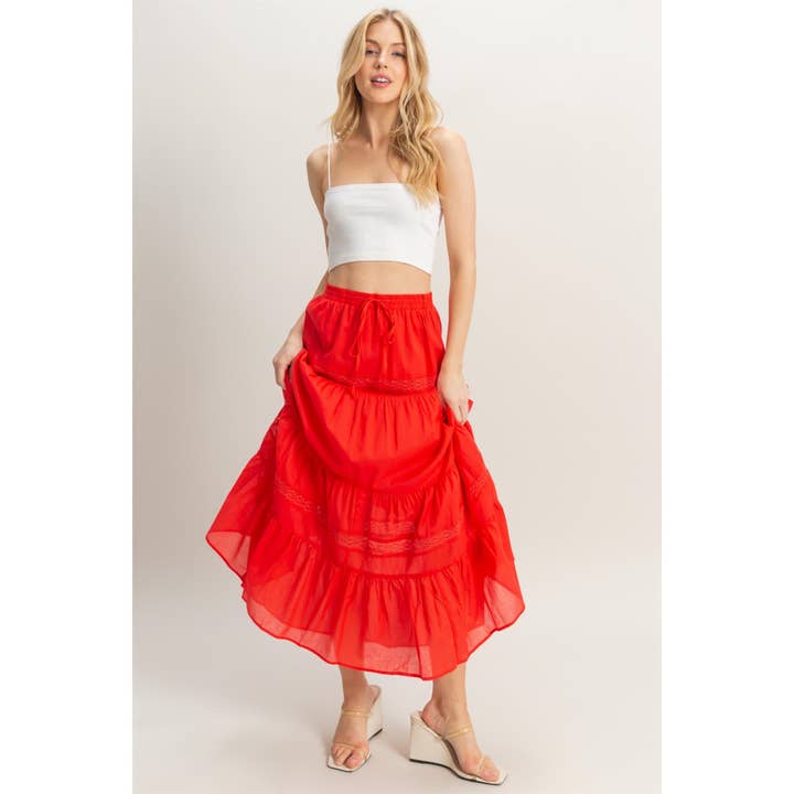 HYFVE - Wholesale Skirt - Women's - HF25C074-High-Waist Cotton Voile Tiered Maxi Skirt