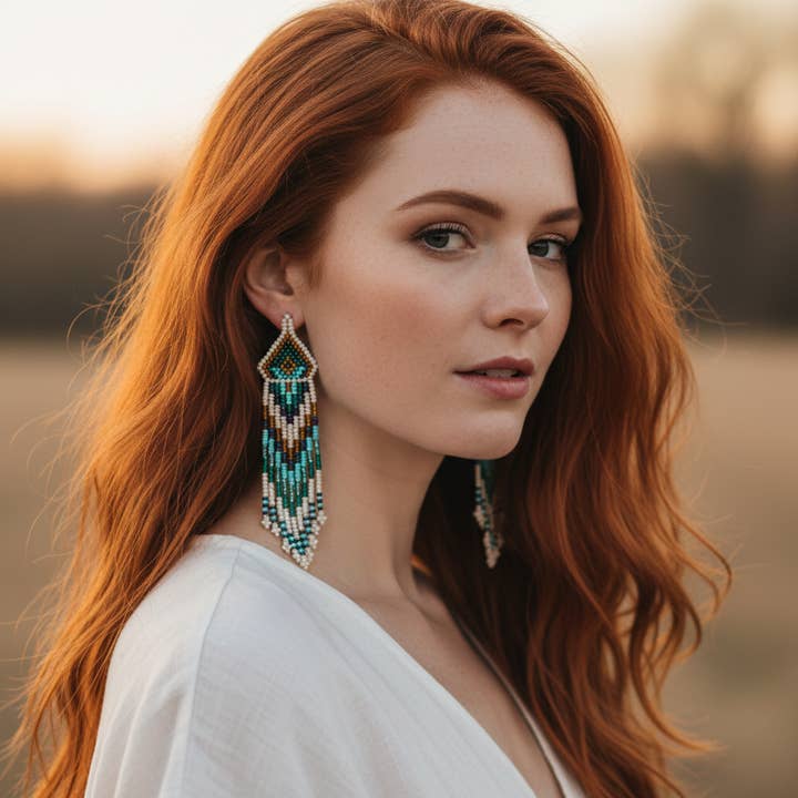 Grandes boucles d’oreilles en perles pour la vente par Terra Natural Designs