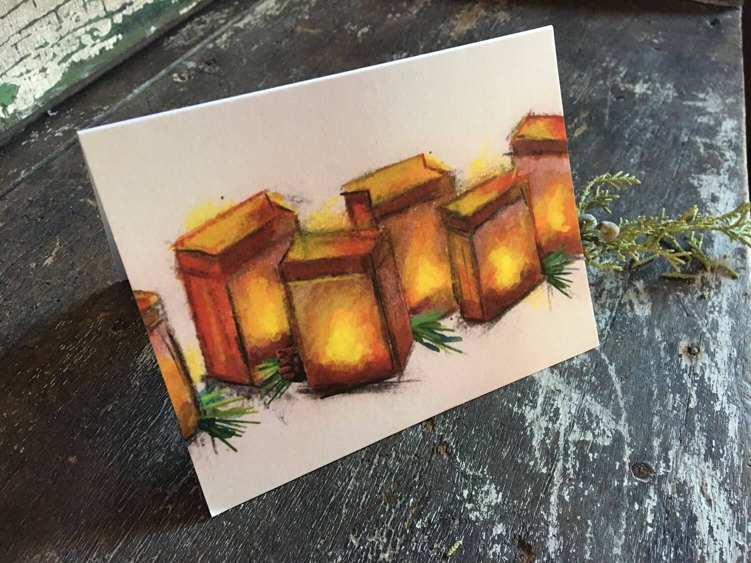 Anne Woods Fine Art - Wholesale Christmas Card - Luminarias Greeting Card0