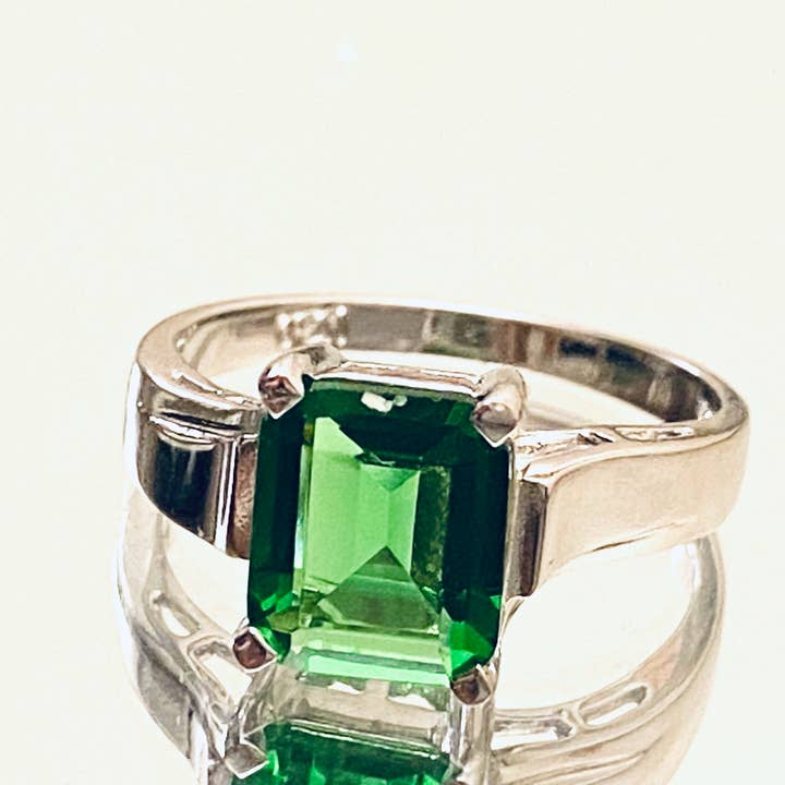 Classic Mt St Helens Helenite Emerald Cut Silver Ring for wholesale by Twan Kee Jewelry