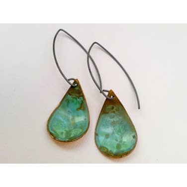 Verdigris Teardrops Earring - Reverse Rolled Dangle for wholesale by ssd jewelry