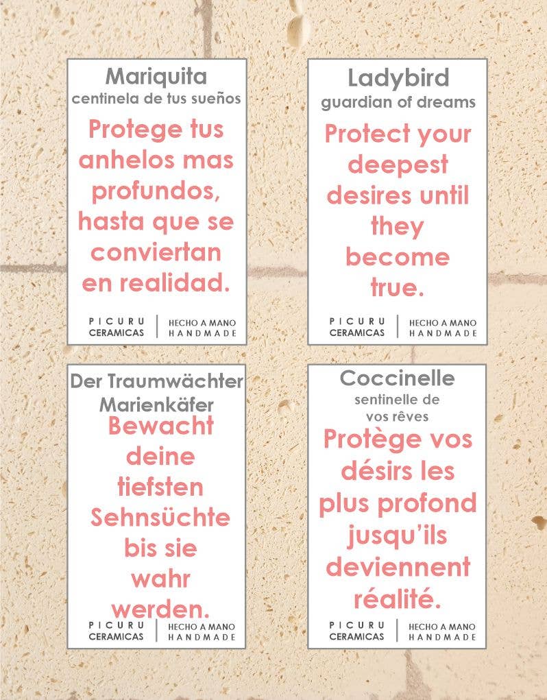 Picuru ceramicas - Vente Figurine décorative - Amulette Coccinelle, Gardienne de Vos Rêves - 5 Langues4
