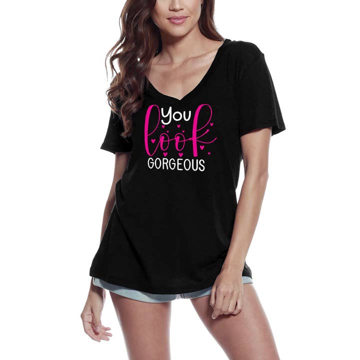 Negro Camiseta novedosa ULTRABASIC para mujer con el texto «You Look Gorgeous», bonita y divertida de venta al por mayor en Faire