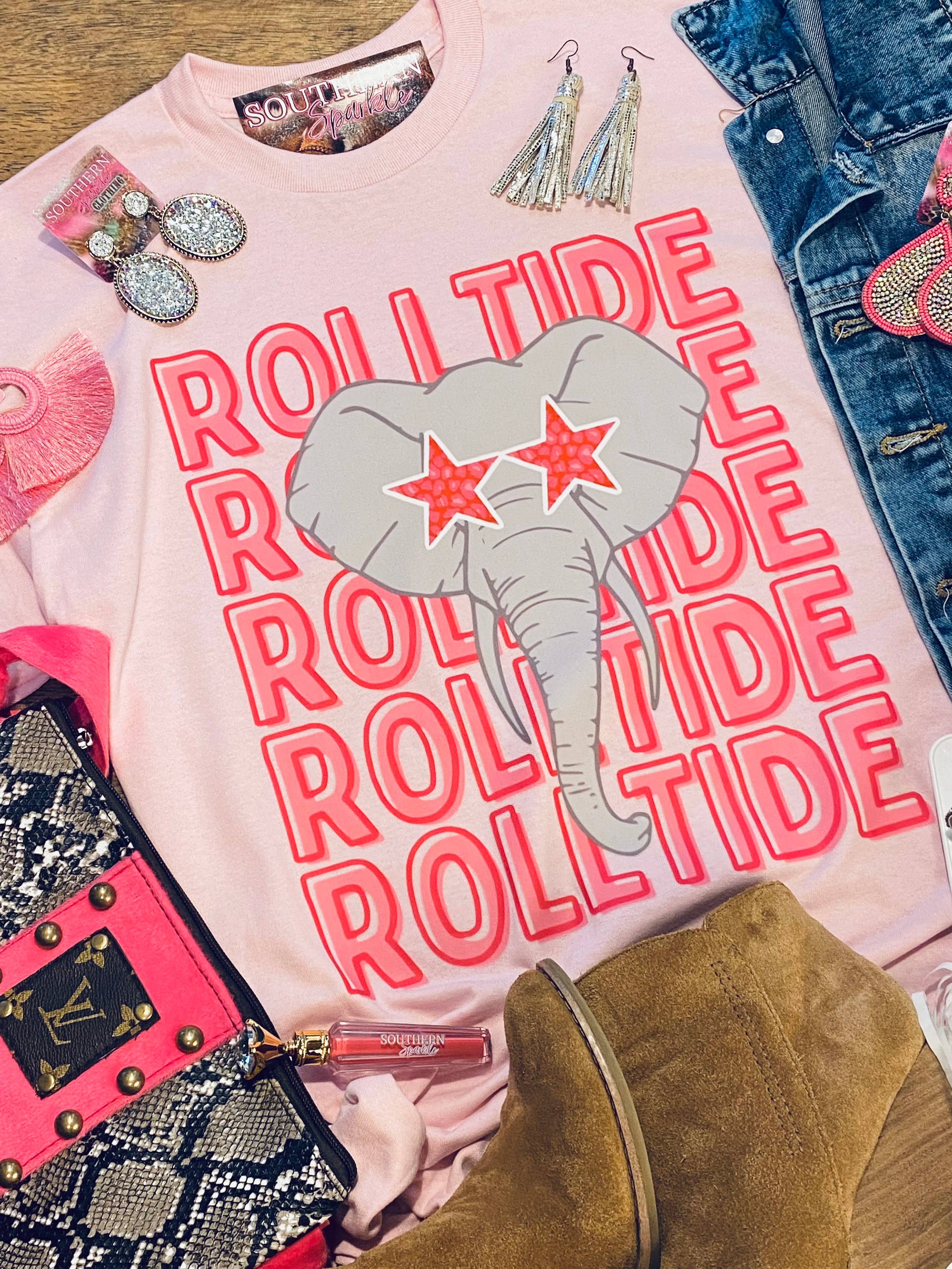 Southern Fashion - Vente T-shirt sérigraphié – femme - Roll Tide - T-shirt de tailgate rose clair et rose vif8