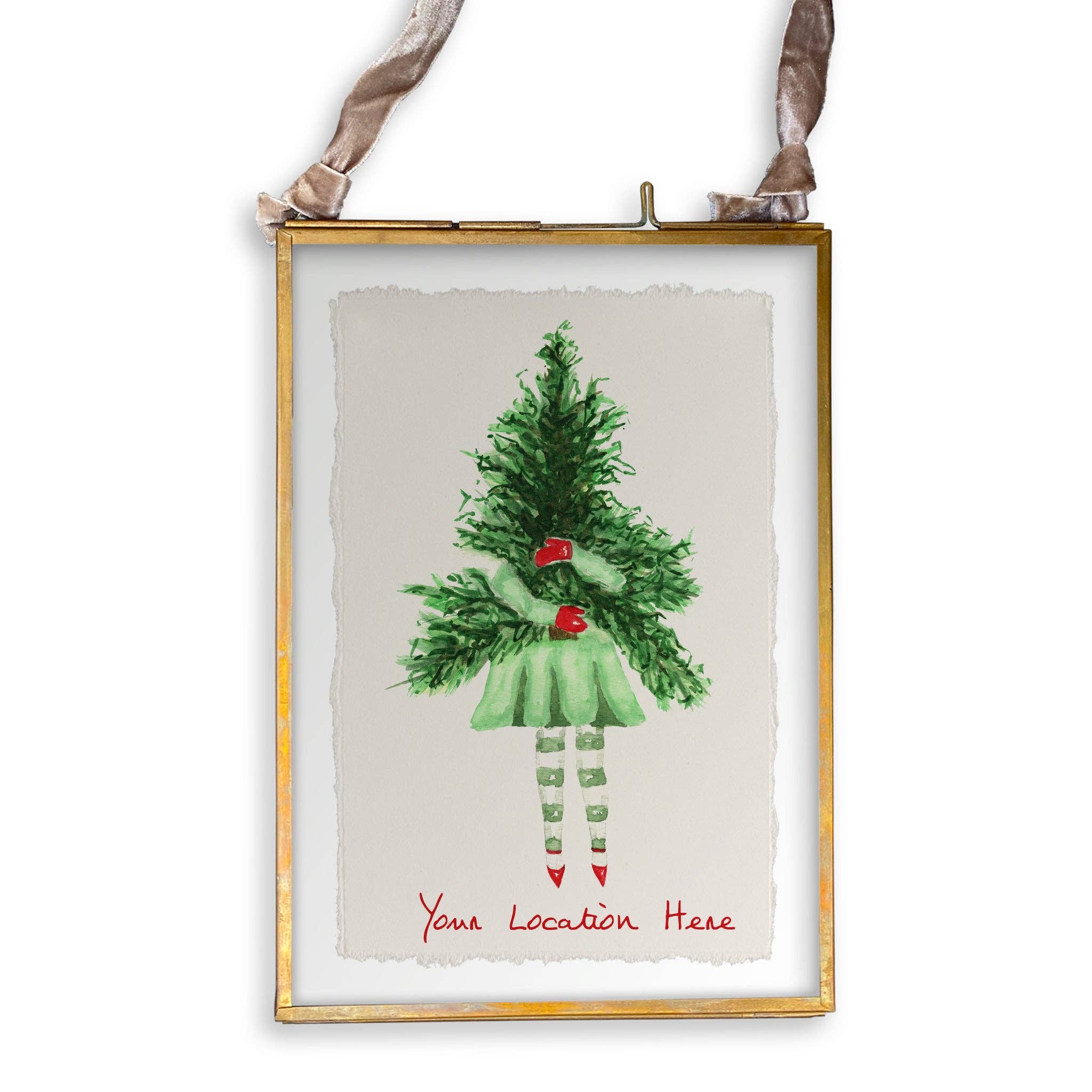 French Graffiti – wholesale Tea towel – Lady with Christmas Tree and Location13