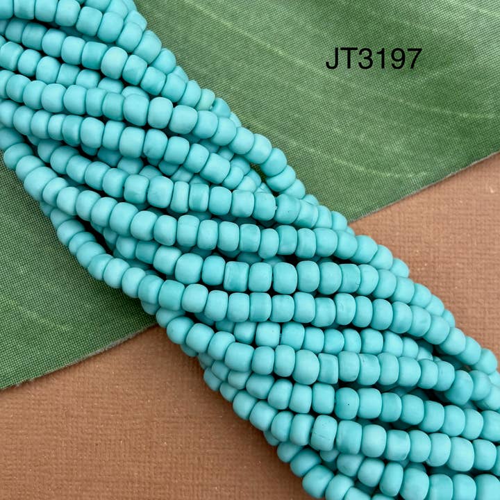 Perline di vetro indonesiane - Azzurro uovo di pettirosso tinta unita, 5 fili per la vendita all'ingrosso da parte di Bead Goes On