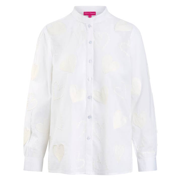 Forudbestil Broderet Hvid Hjerte Bomuldsbluse for engroshandel hos Rebecca Thompson