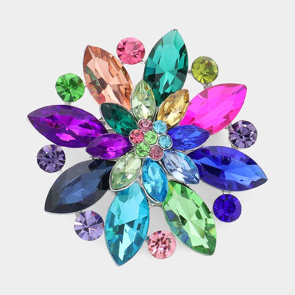 Sensibling Corp. - Wholesale Brooch - Marquise Stone Accented Flower Pin Brooch
9