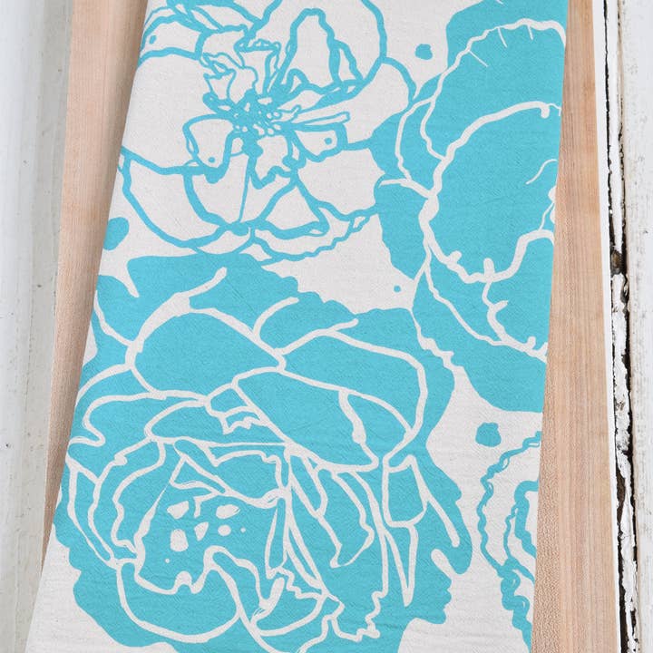 Hearth and Harrow – wholesale Tea towel – Peony Blossom Tea Towel - Organic Cotton - Mint Green/Teal5