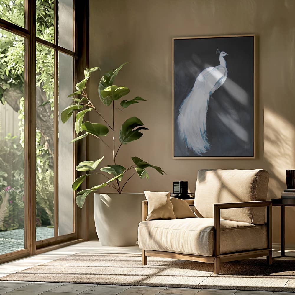 Ready2hangart, Inc. - Wholesale Art Print - "Majestic White Peacock" Framed Print Wall Art1