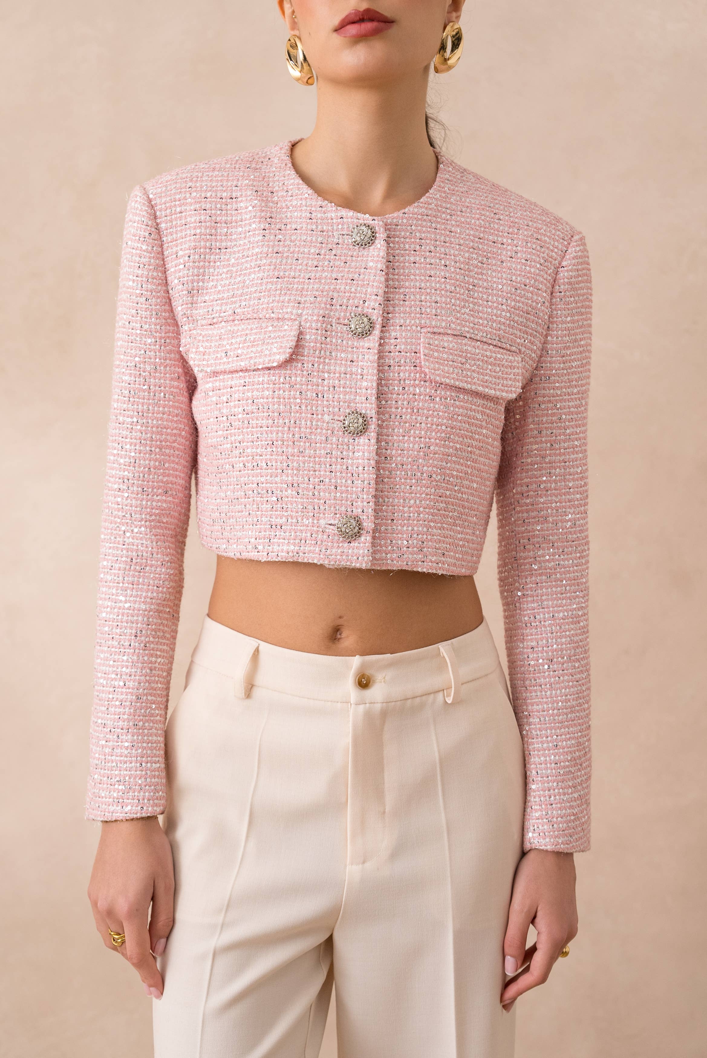 Attentif Paris – Großhandel Jacke – Damen – Kurze Tweedjacke mit Pailletten ohne Kragen28