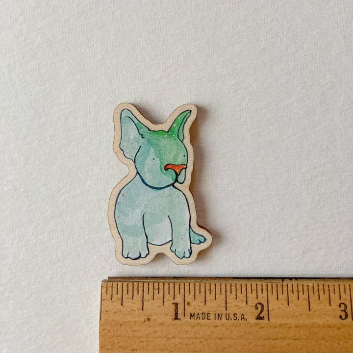 Hudson Illustration Co - About Town Co - Wholesale Lapel Pin/Button - French Bulldog Wooden Pin or Magnet - Sustainable Eco1