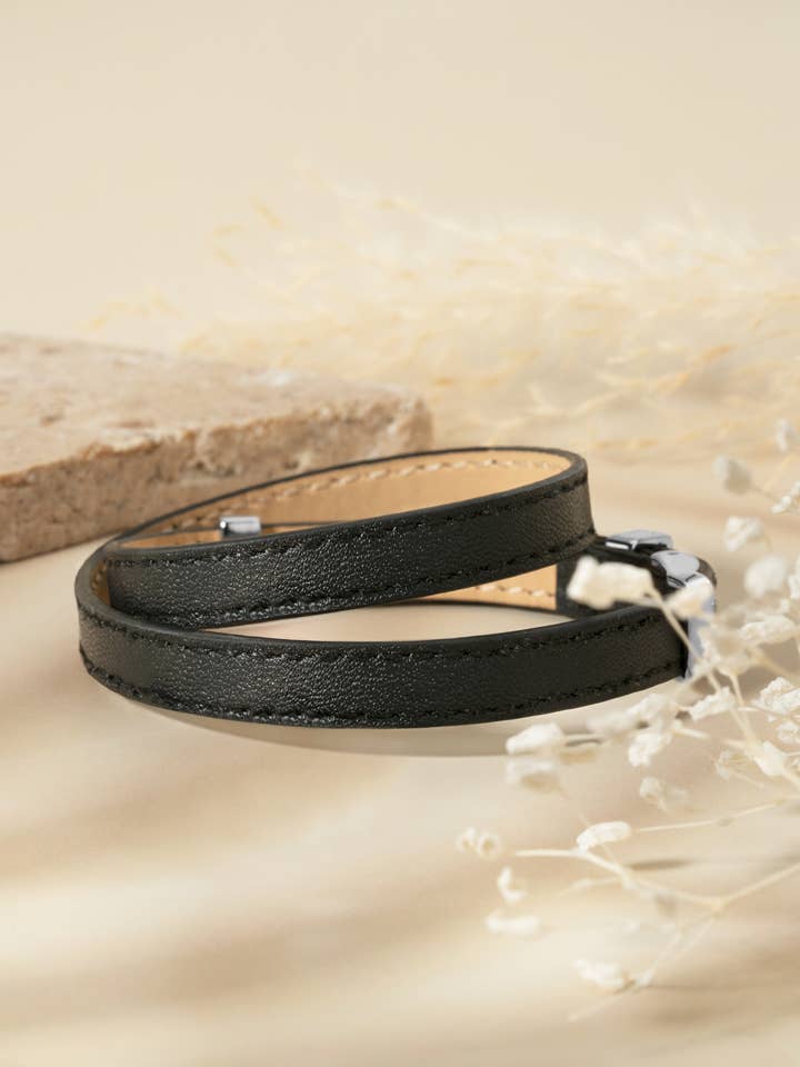 Brazalete doble de acero negro para venta al por mayor de Anna Velazia