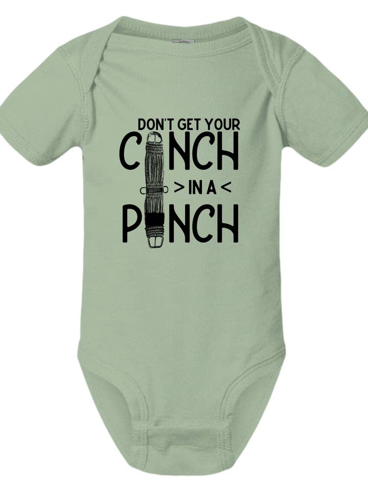 Don't Get your Cinch in a Pinch Onsie for wholesale by Wranglin' Daisies LLC