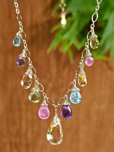 14k GF Mehrfarbige Tropfen-Halskette mit tropischen Briolette NWH0612G für den Großhandel von KRISTIN FORD Jewelry With Meaning