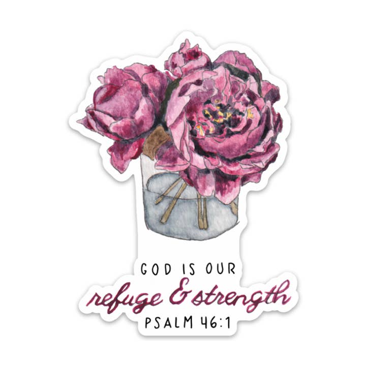 Refuge And Strength Peony Sticker for wholesale by She Pens Truth