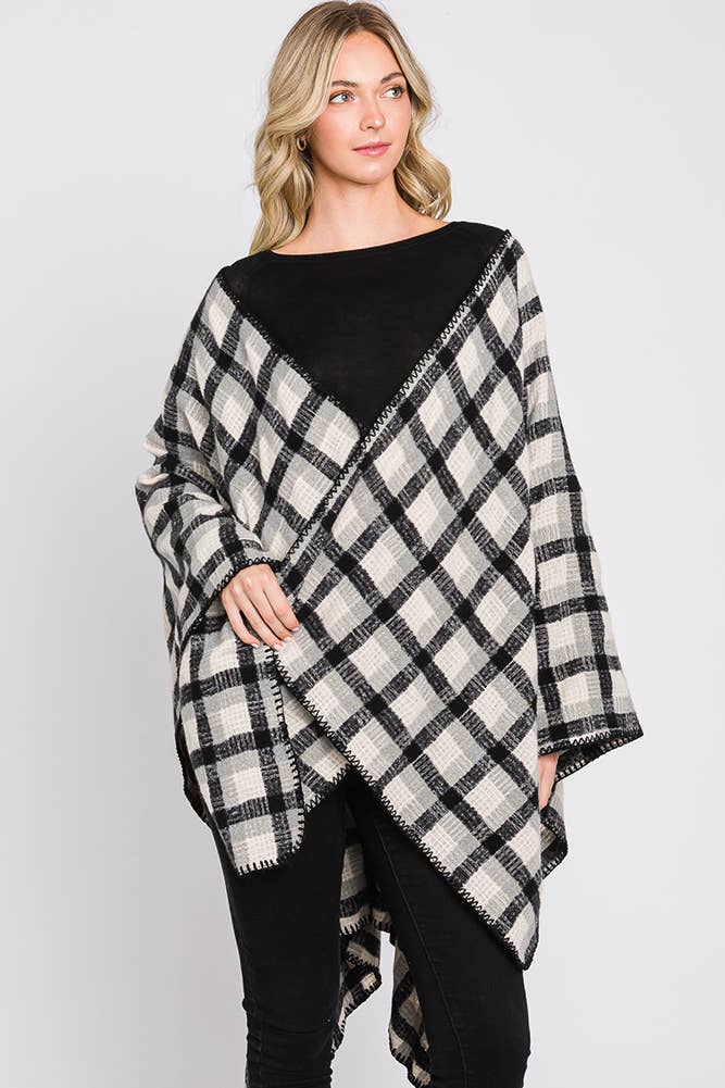 Hana - Wholesale Cardigan - Dames - Plaid Pattern Ruana2