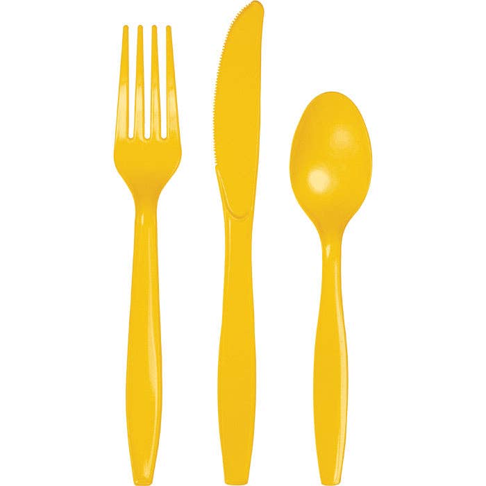 Bulk School Bus Yellow Assorted Plastic Cutlery (12 Pkgs per Case) for wholesale by Bulk Party Decor