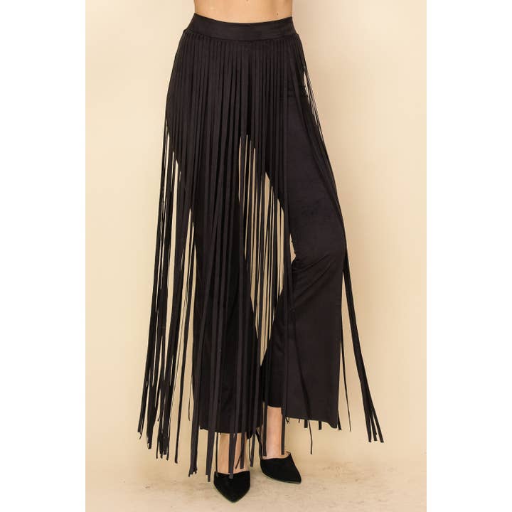 SUEDE FRINGE LAYERED WIDE PANTS for wholesale by VOCAL
