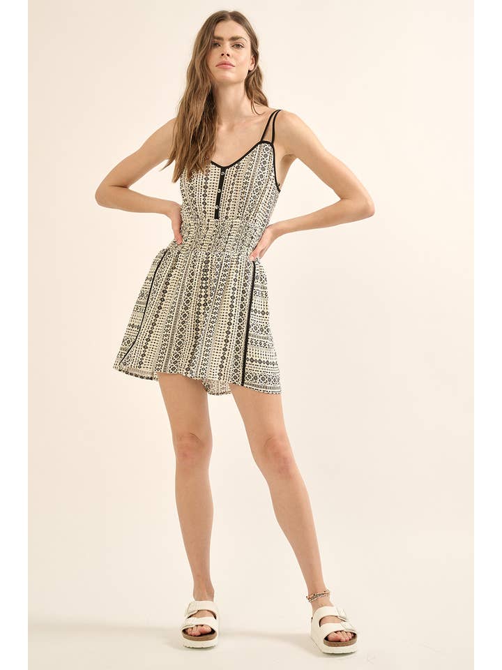 Promesa USA - Wholesale Romper - Women's - Aztec V Neck Cami Strap Smocked Waist Romper