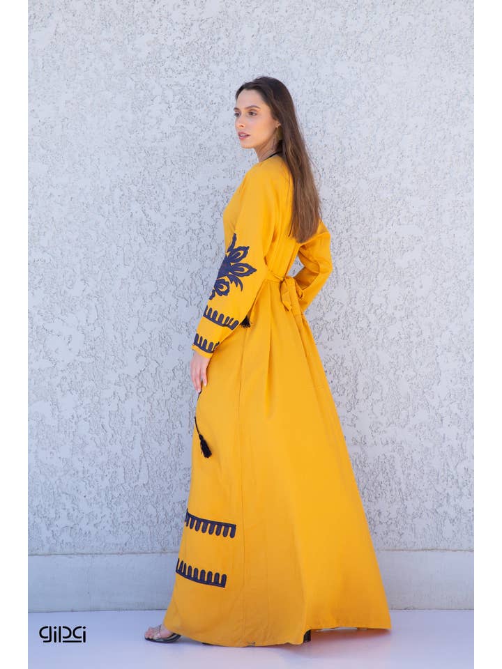 Gipci - Wholesale Kaftan - Dames - Mosterdgele geborduurde kaftanjurk, kaftans voor vrouwen, Boho kaftanjurk, kaftans voor vrouwen, lange zomerkaftan, kaftans, kaftan2