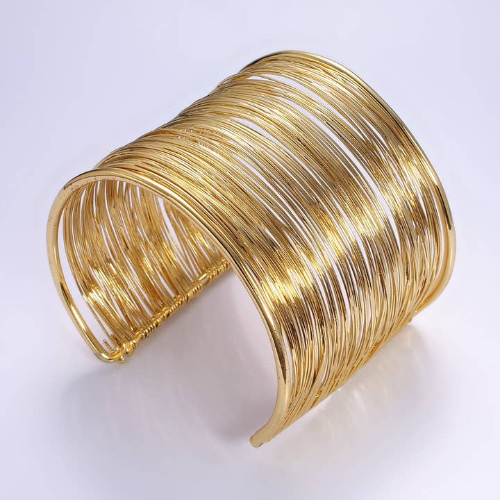 Bracelet manchette large en fils multiples plaqué or 24 carats | WA-2522 pour la vente par Aim Eternal