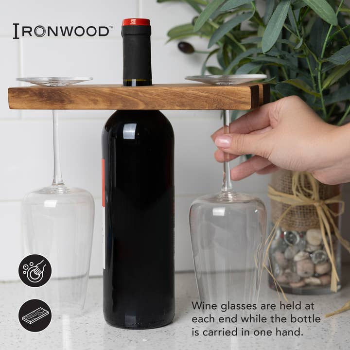 Fox Run Brands – wholesale Wine rack – Ironwood Acacia Wood Wine Glass Holder For Wine Bottles