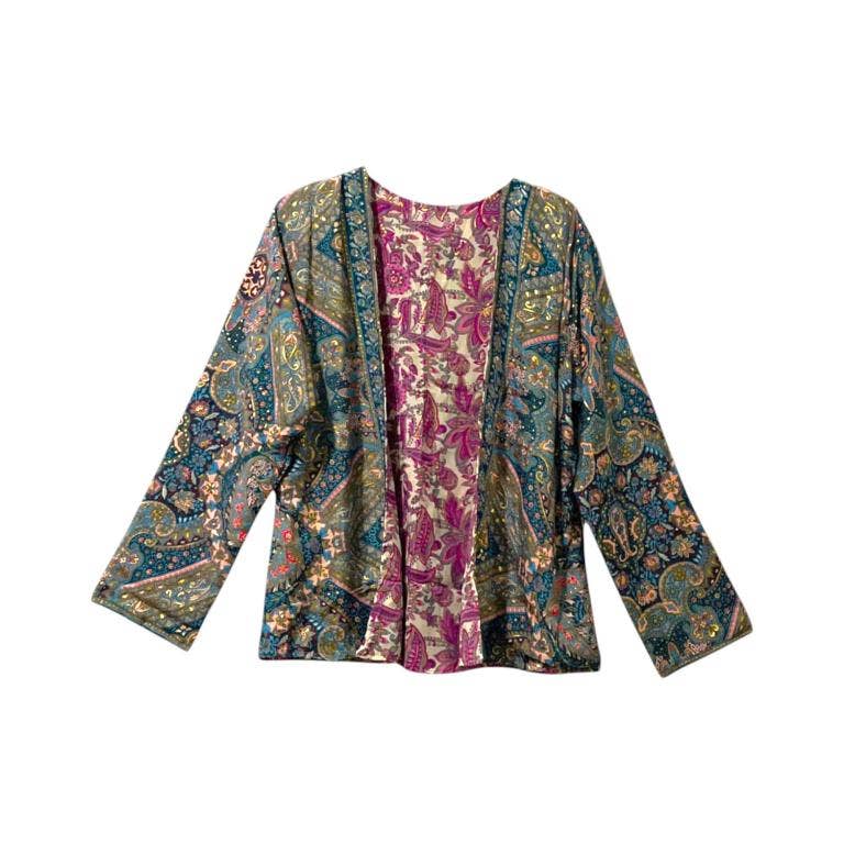 Multicolour Women's Reversible Short Silk Kimono with Exclusive Design for wholesale on Faire7