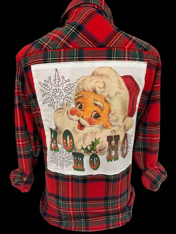 Ho Ho Ho patch on Red/Green Flannel for wholesale by Bling-A-GoGo, LLC