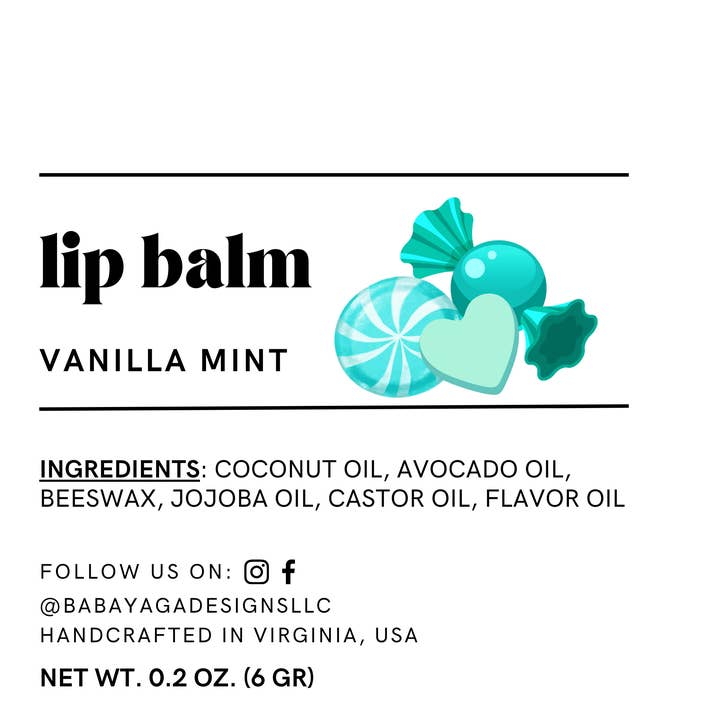 Baba Yaga Designs LLC - Wholesale Lip Balm - Vanilla Mint Lip Balm, Natural Chapstick Lips Smacker2