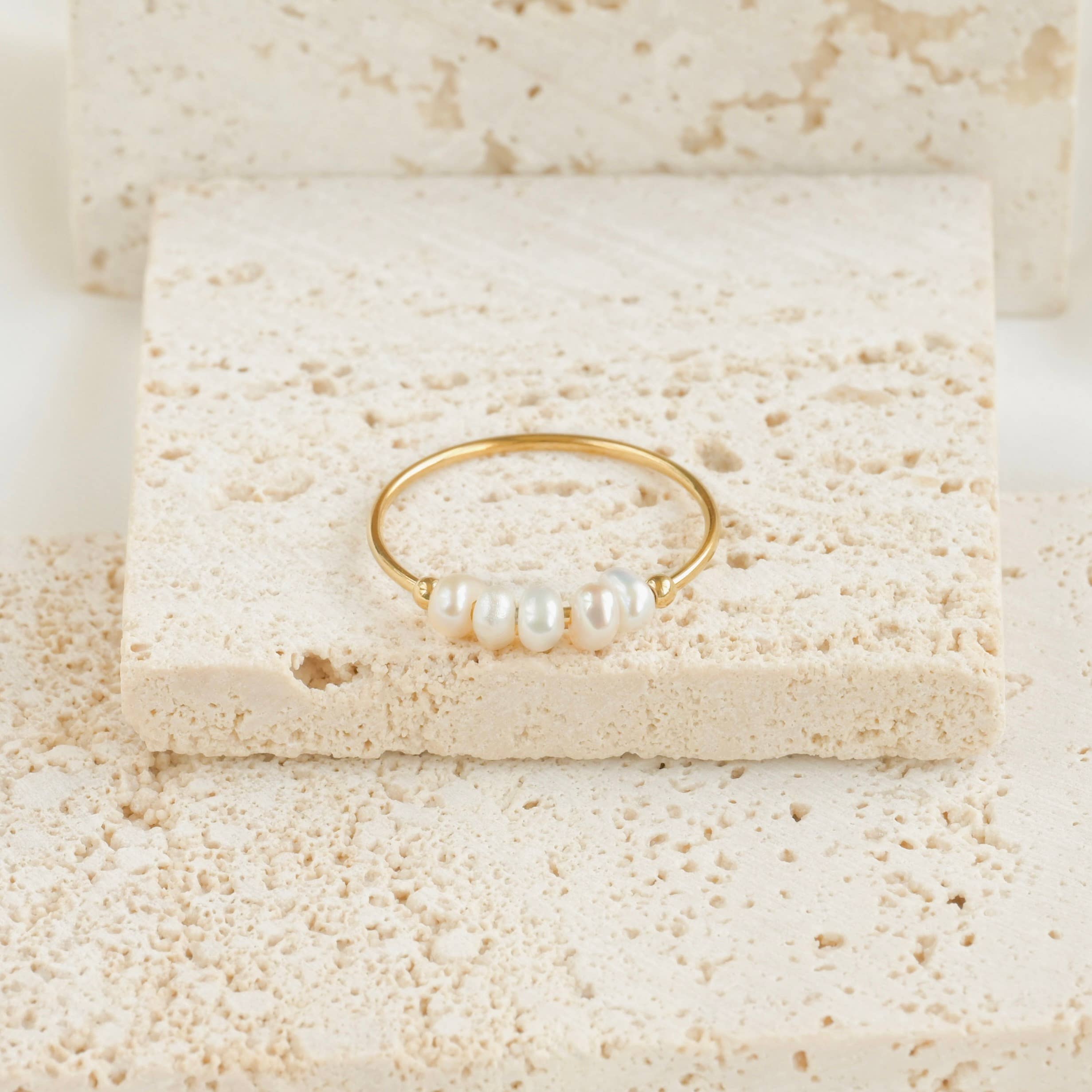 Blueyejewelry - Wholesale Band/Stacked Ring - Freshwater Pearl Rings - Stainless Steel Dainty Pearl Rings0